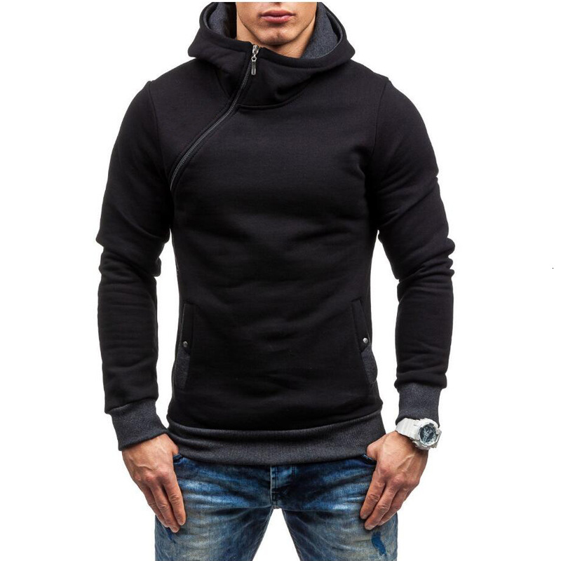 Mens autumn and winter new Hoodie Pullover mens oblique zipper Hoodie multicolor 201114