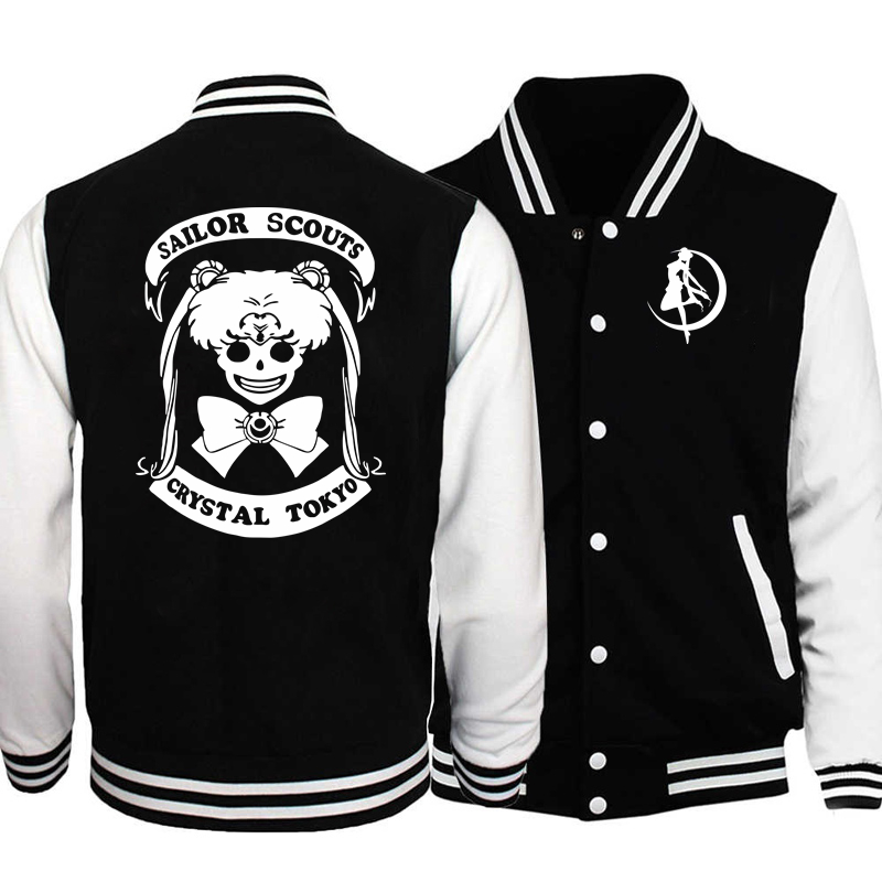 Sailor JP Anime Moon Print Baseball Jacket Men Clothing Women Streetwear Fleece Bomber Jackets for Kids Winter Coats