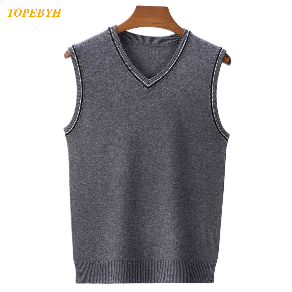 2025 New Men's Business Casual Pullover Wear Warm Sleeveless Sweater Vest Men's Knitted Tops