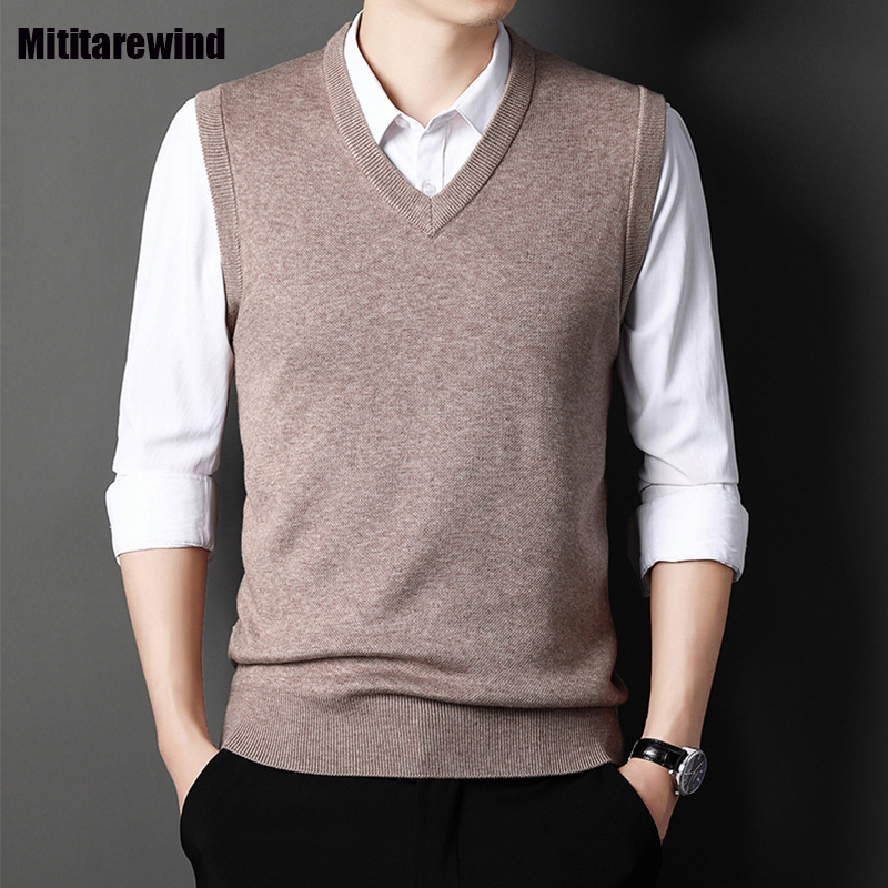 4.8% Wool Sweater Vest for Men Techwear Daily Casual Korean Style Knit Vest Male V-neck Sleeveless Sweater Pullovers Red Vest