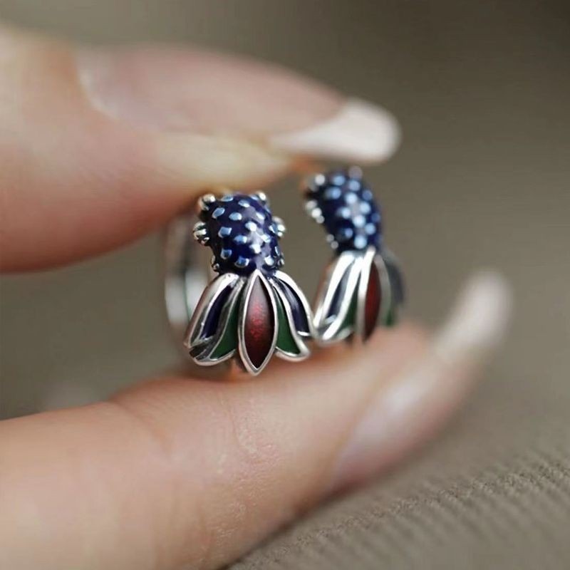 Silver 925 Enamel Retro Blue koi fish earrings for women Creative Ear buckle Chinese Style New in Earring Banquet Jewelry
