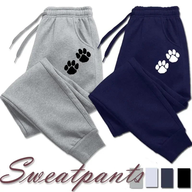 Autumn Winter Fleece Warm Pants Women's Cat Paw Print Jogging Sports Pants Casual Fitness Sports Yoga Pants