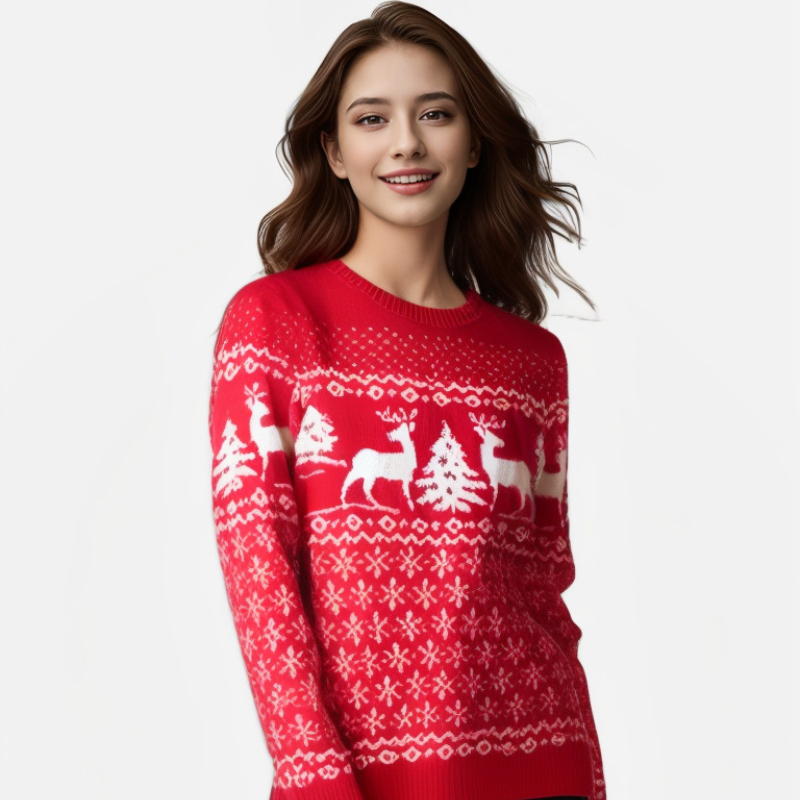 Winter Ugly Christmas Sweater Xmas Deer Red Women Pullover Tops Casual O-neck Long Sleeve New Knitwear 2024 Women Clothes Jumper