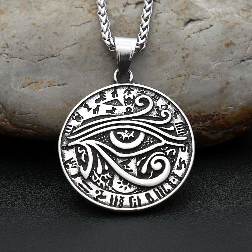 New Classic 316L Stainless Steel Eye of Horus Necklace For Men Women Ancient Egyptian Pharaoh Runes Pendant Amulet Jewelry Gifts