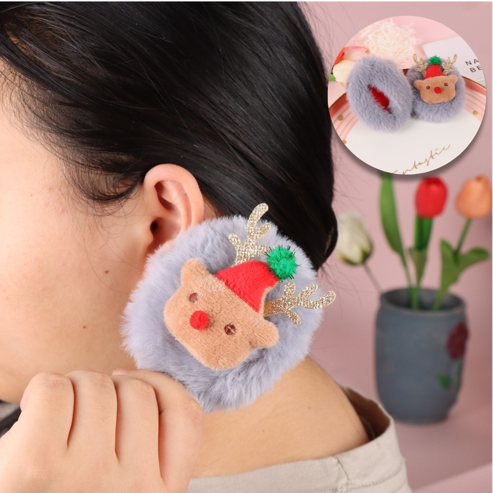 1Pair Christmas Bandless Ear Muffs Winter Thick Warm Fleece Ear Ear Covers Women Men Outdoor Cold Weather Windproof Ear Warmer