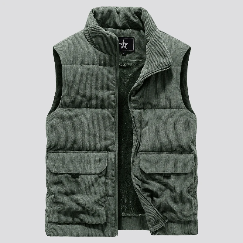Men Stand Collar Army Thicken Waistcoats Clothing Mens Sleeveless Corduroy Vest Winter Male Classic Fleece Warm Vests Coats