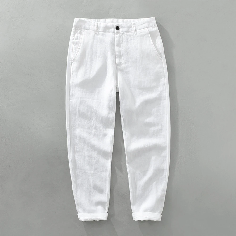 Summer men's white linen pants loose straight pants Spring solid Trousers for men breathable beach man Casual pants