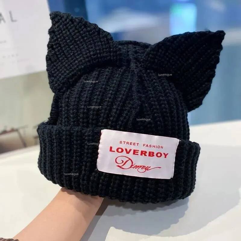 Lover Boy BeanieSkull Caps Cat Ear Knit Double-layer Warm Pig Woolen Niche Hip-hop Personality Cold Cute Fashion Hat b83