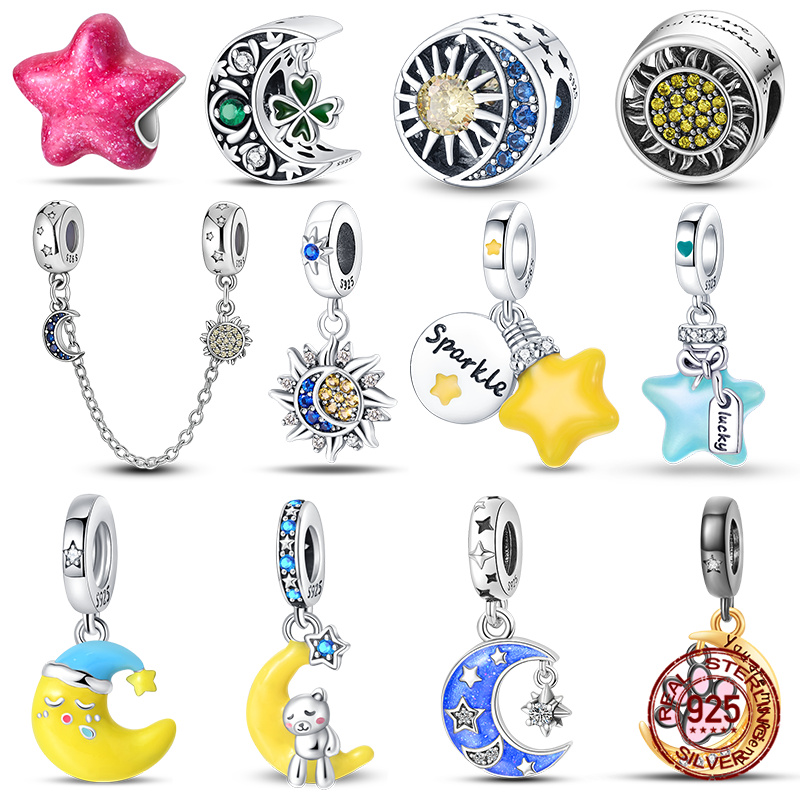 Luminous 925 Sterling Silver Hot Selling Stars And Moon Charms Fit 925 Original Bracelets DIY Jewelry Making For Women Gift