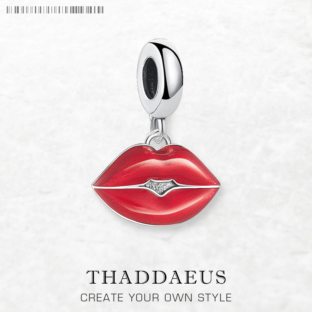 Dangle Charm Pendant Red Kissable Lips Women Summer Brand New Romantic Pure 925 Sterling Silver Love Gift