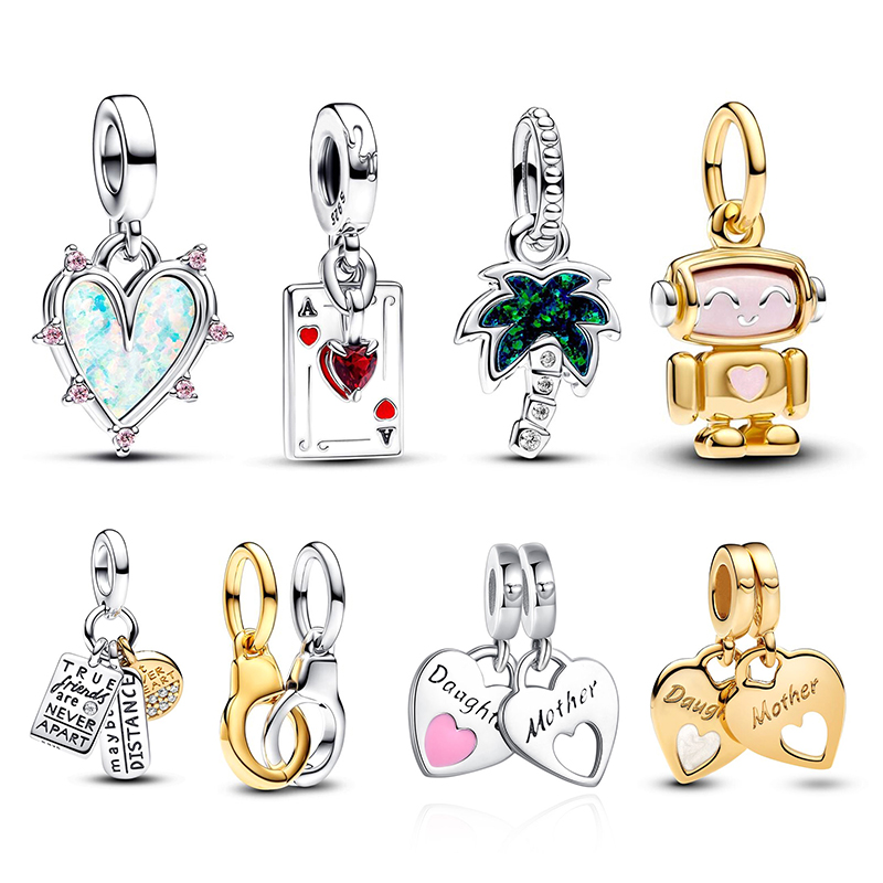 2024 New in Fashion 925 Sterling Silver Friendship Triple Dangle Charm Beads Fits 3mm Original Bracelet Womens DIY Jewelry Gifts