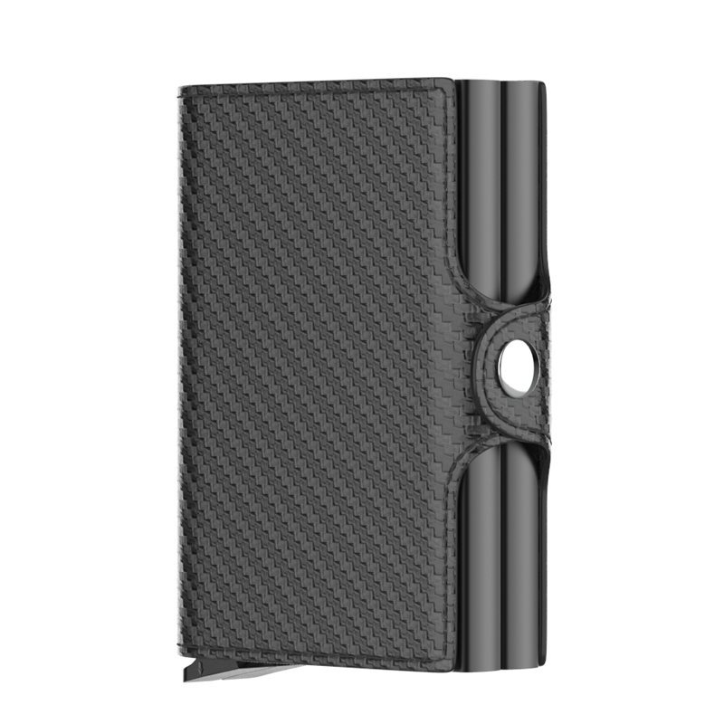 DIENQI-Carbon Credit Card Holder Men Wallet RFID PU Leather Metal Hasp Wallet Male Purse Minimalist Gifts for Men Carteiras