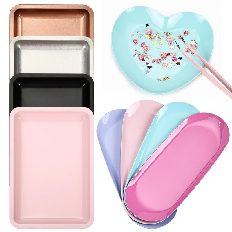 New Stainless Steel Cosmetic Storage Tray Heart Shape Nail Art Equipment Plate Surgical Dental Salon Manicure Tools