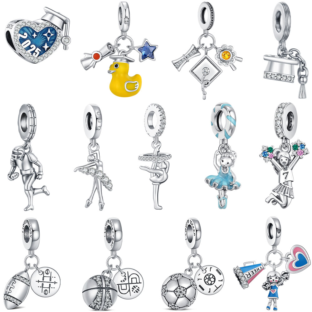 925 Sterling Silver Sport Charms Ball Beads Graduation pendant Fit Original Bracelet For Women DIY Jewelry Hot Love Gift School