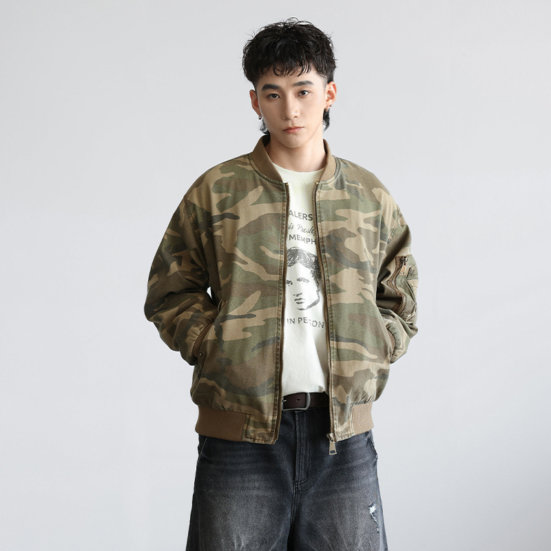 Men American Streetwear Vintage Fashion Camouflage Baseball Coat Short Bomber Jacket Women Boyfriend Plus Size Cargo Jacket