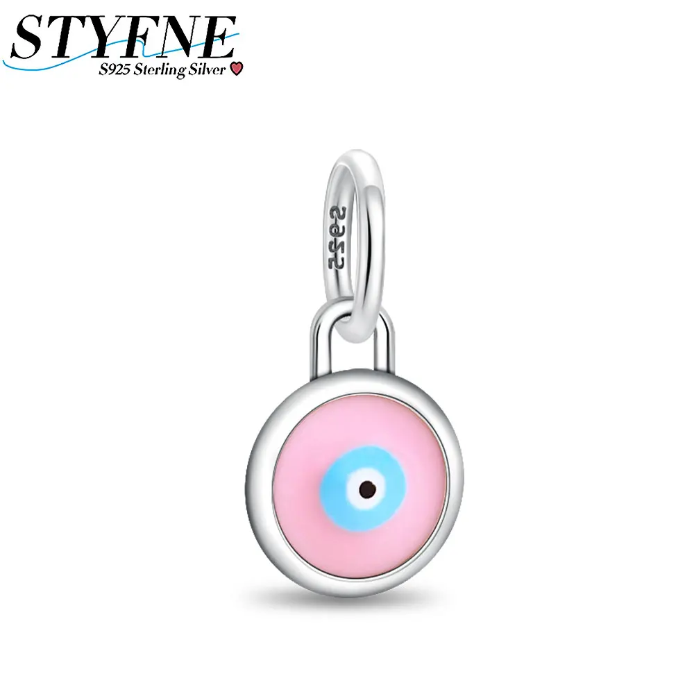 Pink Devil Eyes Mini Pendant Beaded Fit Sterling 925 Silver Original Bracelet Jewelry Accessories Making Gift