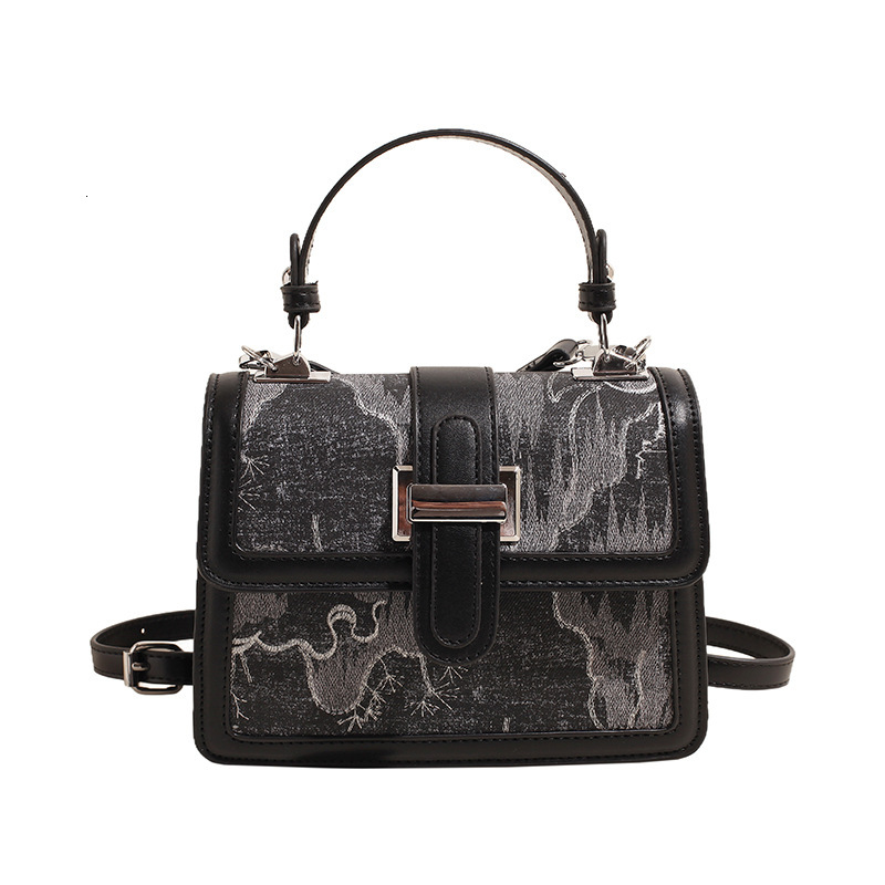 Women Vintage Jacquard Pattern Flap Square Handbag, Elegant Top Handle Satchel Bag, Retro Printed Small Crossbody Shoulder Purse For Party Daily Wea