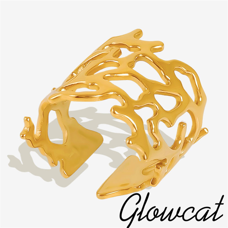 1/2Pcs Unique Bohemia Gold Plated Ring High Quality Stainless Steel Coral Hollow Out Opening Adjustable For Women Finger Jewelry