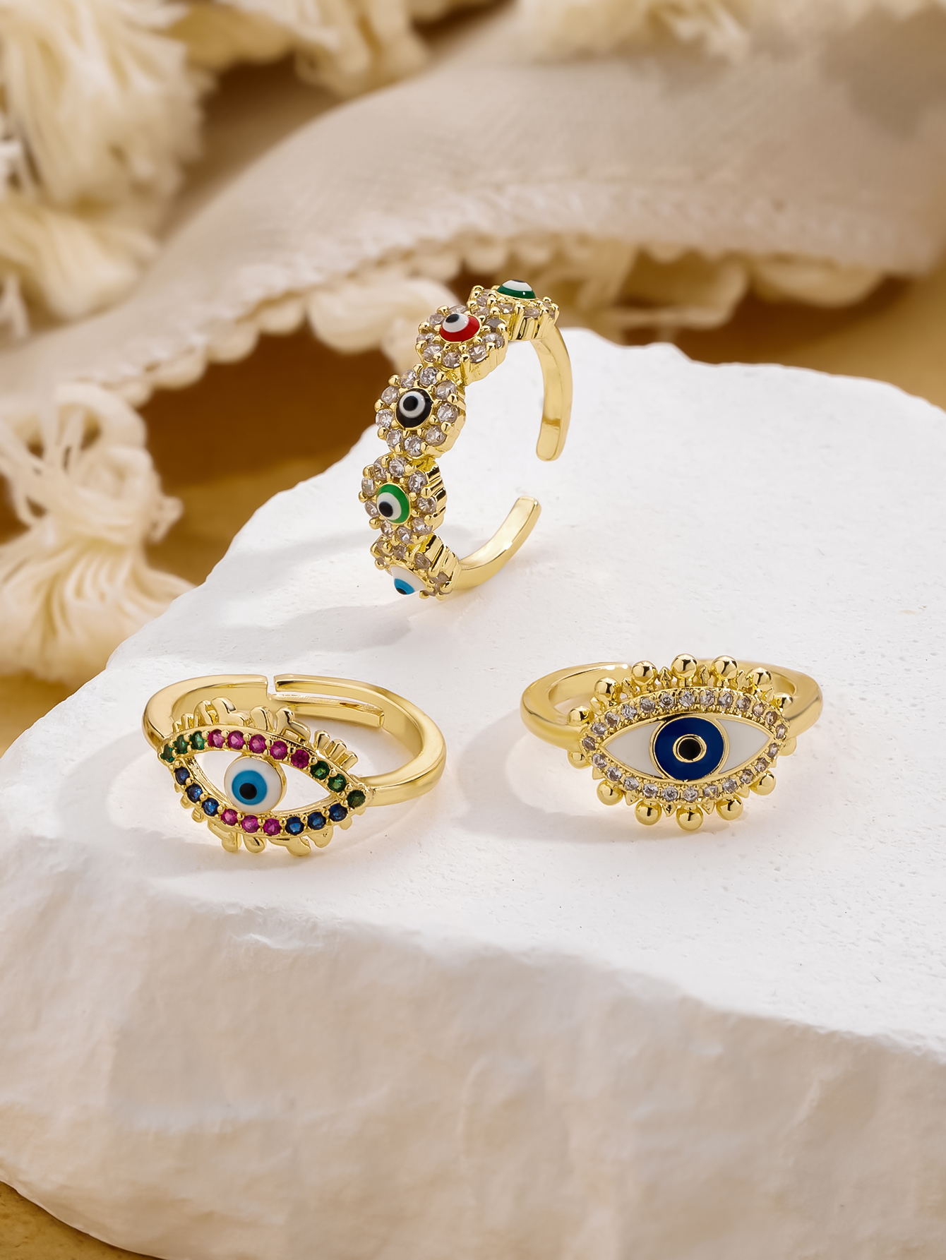 FanSibao Lucky Türkiye Blue Evil Eye Ring Women's Open Adjustable Stainless Steel Ring Wedding Ring Couple Jewelry Gift