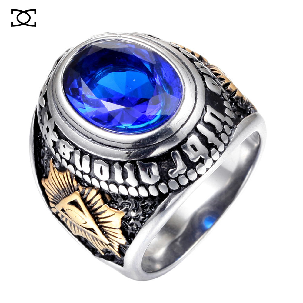Vintage Gothic Style Big Black Red Blue Stone Ring For Men And Women Stainless Steel All Seeing Eyes Ring Baphomet Pagan Jewelry