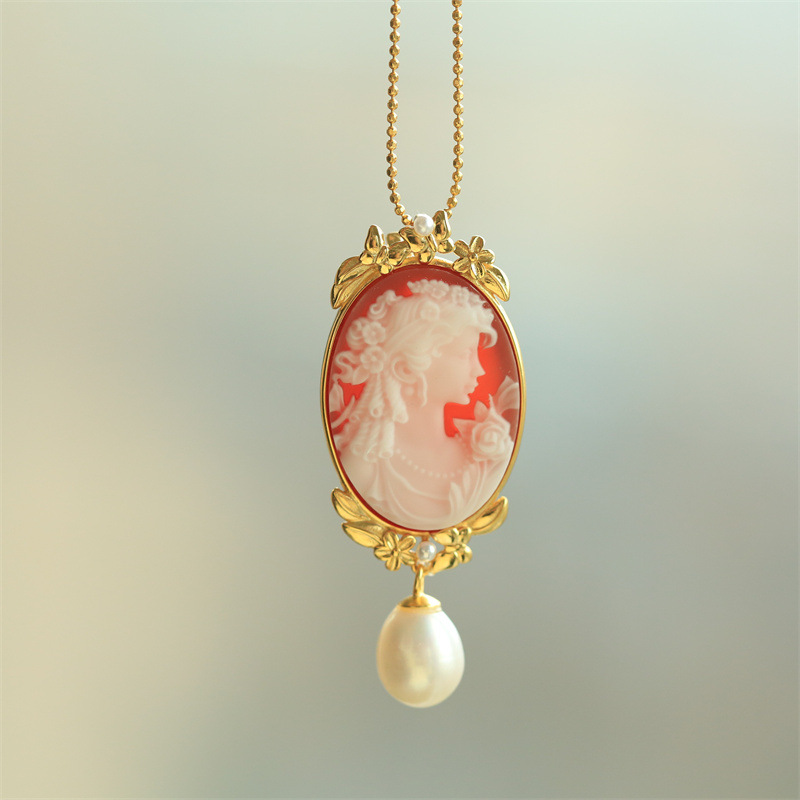 S925 Silver Electroplated 18K Gold Inlaid Agate Camio Harvest Goddess Brooch Pendant Dual-Use