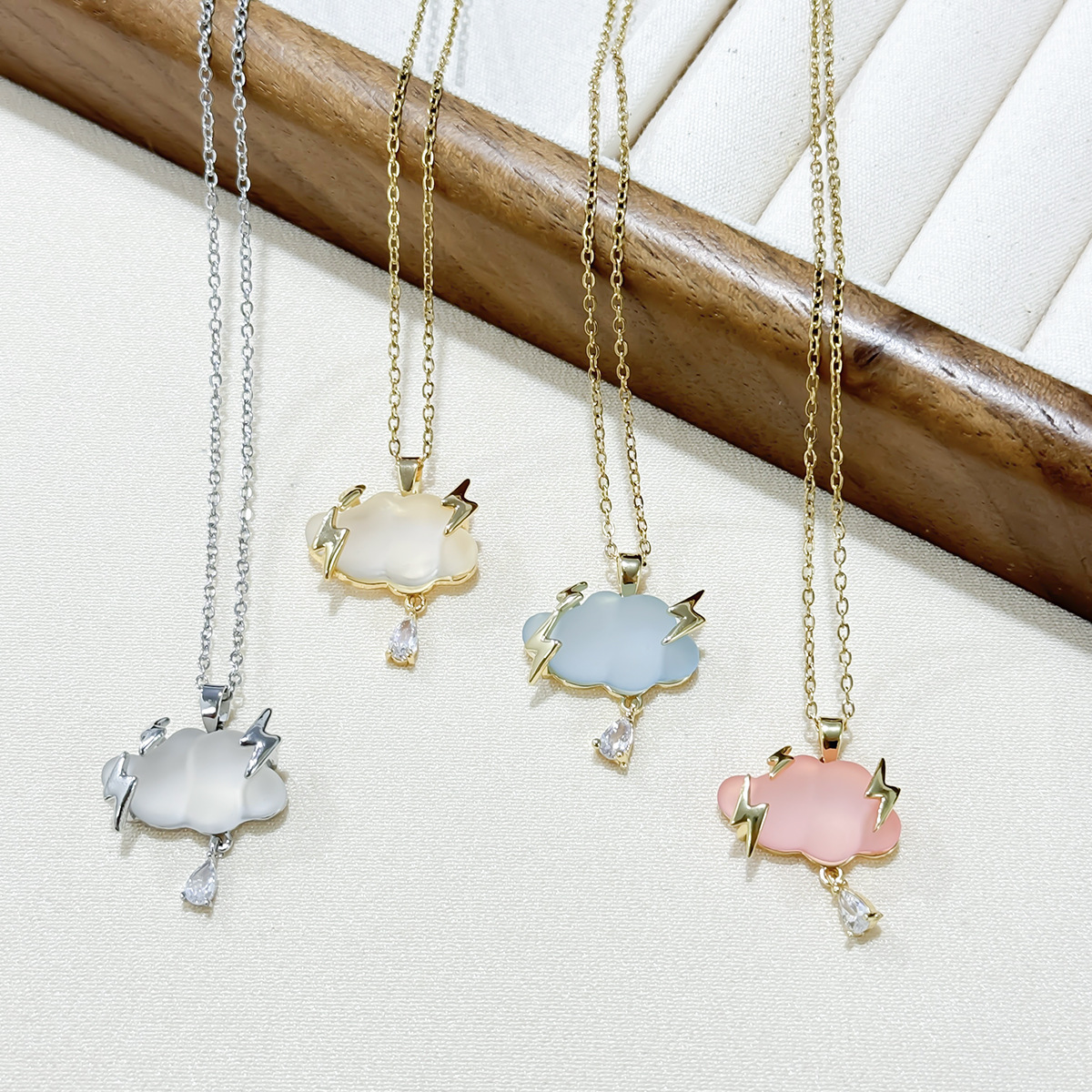 Cute Cloud Lightning Zircon Pendant Necklace Stainless Steel New Design Choker Jewelry Birthday Gifts For Women Girls