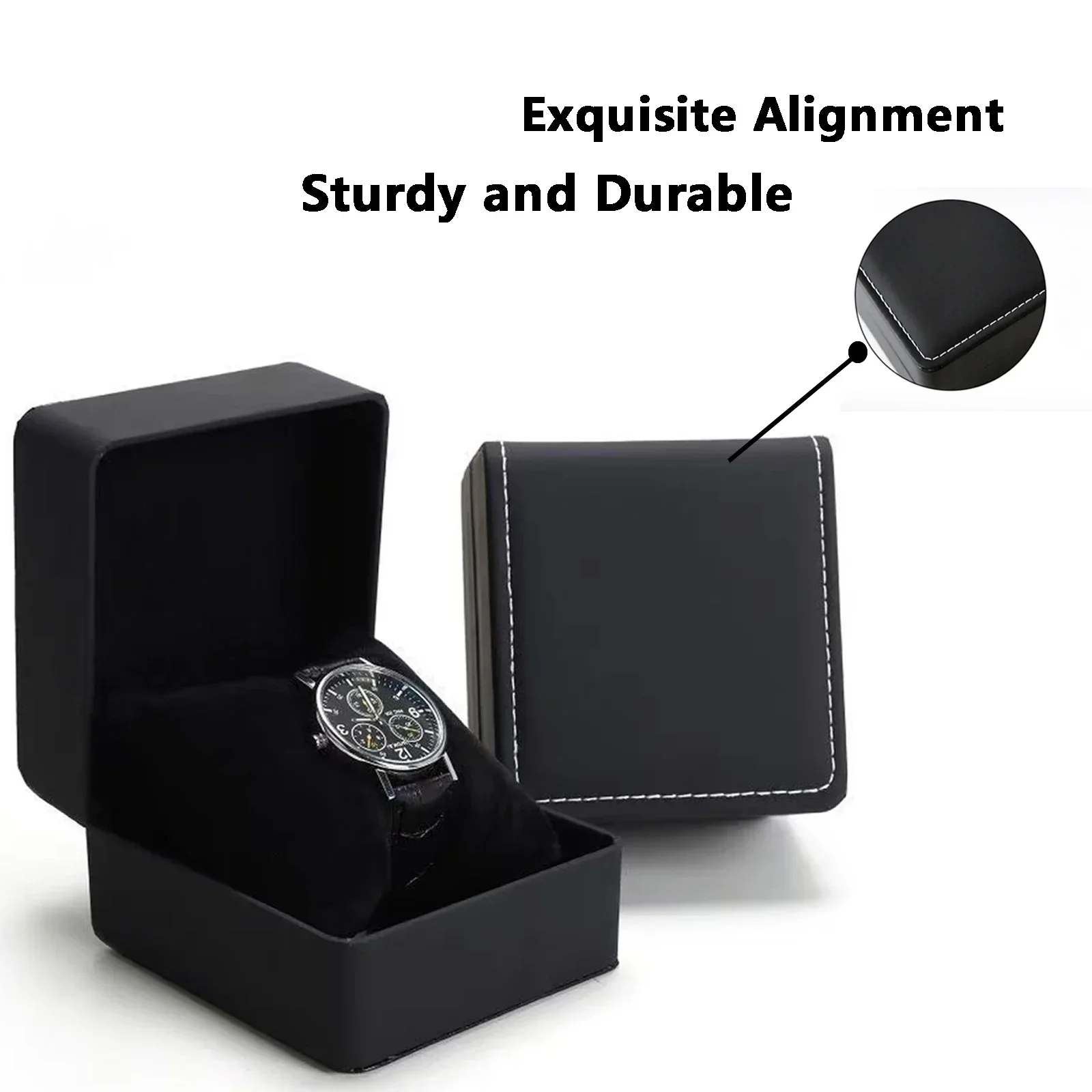 Lnofxas Black Single Watch Gift Box with Pillow PU Leather Wristwatch Display Case Organizer for Men Clamshell leather watchcase