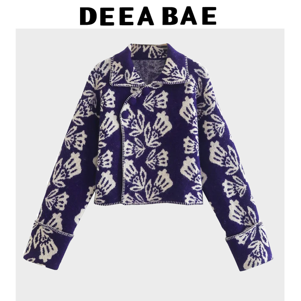 DEEABAE New Fashion Trend Women's Clothing Long-sleeved Jacquard Knitwear Cardigan Loose Outer Wear Lazy Style Sweater