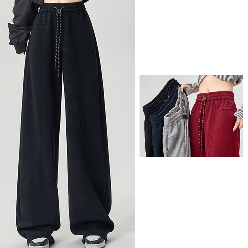 Autumn Women Hip Hop Streetwear Solid Long Pants Lady Fashion Red Gray Navy Blue Casual Outside Wide Leg Straight Leg Trousers