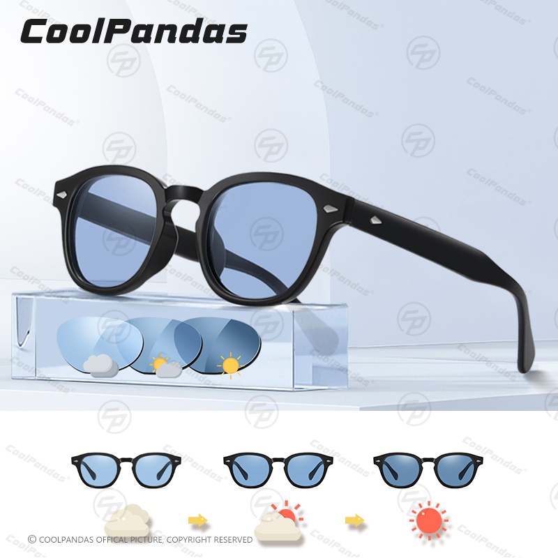 CoolPandas Fashion Brand Round Frame Retro Men Sunglasses Photochromic Polarized Tinted Lens Sun Glasses Women Anti-glare UV400