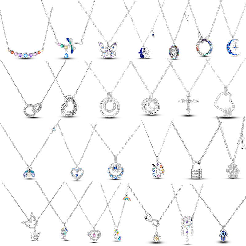 Luxury Necklace 925 Silver Original Sterling Zircon Dragonfly Butterfly Firefly Star Moon Chain Link For Women Wedding Jewelry