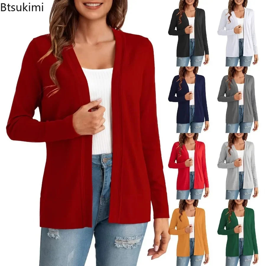 Womens Knitted Cardigan Sweaters Spring Fashion Solid Loose Casual Coat Simple Long Sleeve Elegant Knit Tops for Women 250704