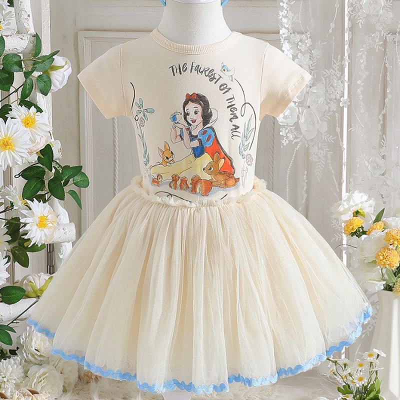Kids designer clothes girls short-sleeved birthday party summer children&#039;s baby puffy net little girl&#039;s Snow White dress soft fabric no-image-1077415741