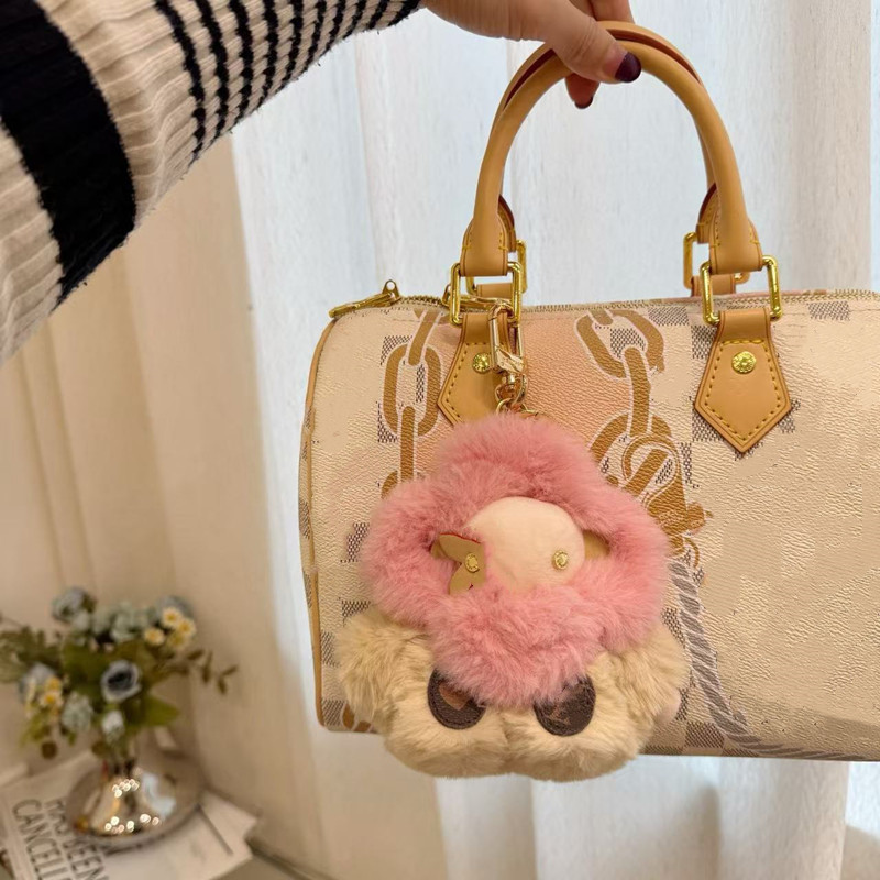 Vivi Mini Furry Bag Charm Designer Keychains sunflower Pink soft plush Leather Classic Monogram eye and canvas feet Women Lanyards Accessories Car P