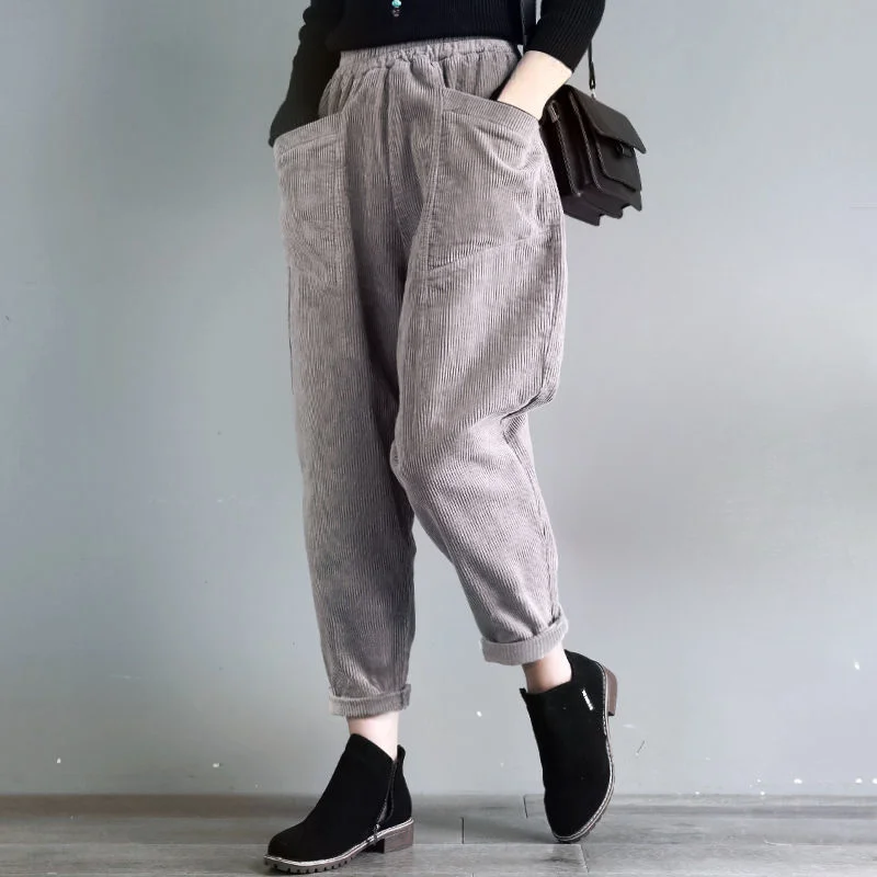 Loose Harem Pants for Women Corduroy Baggy Woman Trousers Wide Leg Black High Quality Trends 2024 Aesthetic Slacks Original G