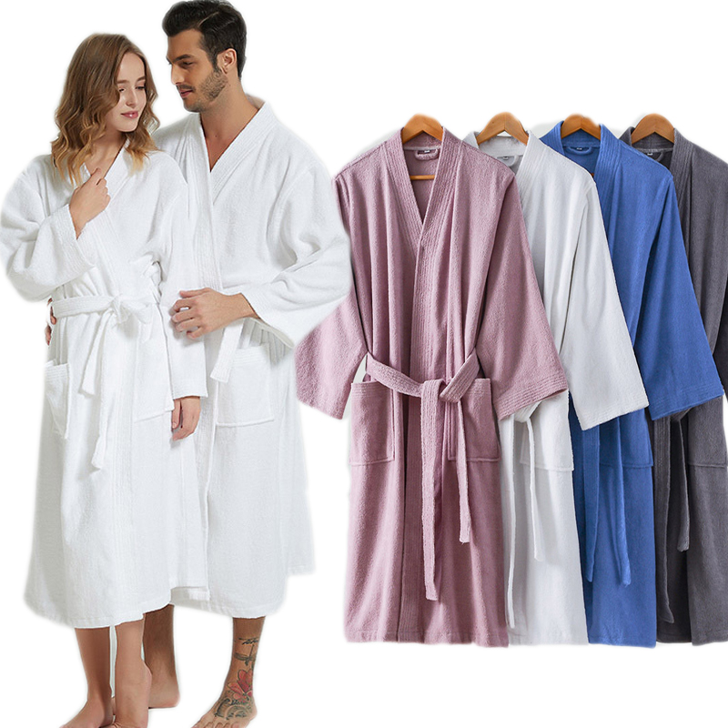 2024 100%cotton Towel/terry Bathrobe Spring Autumn Long Thick Sleepwear Long Bath Robe Home Dressing Gown Kimono Water Absorbent