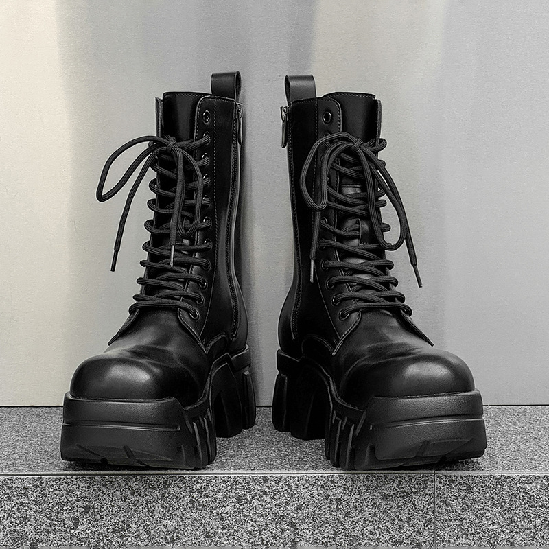 Stylish Fashion Black Women Men Leather Shoes Oversized Business Versatile Round Toe Leather Women Men Thick Sole Chunky Rock Gothic Punk Style L