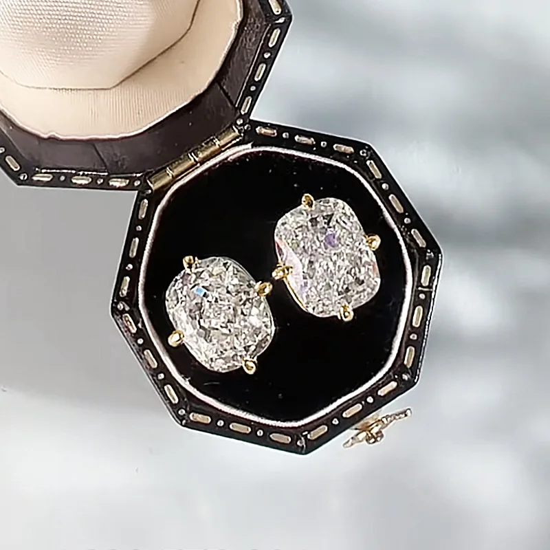 Elegant Lab Diamond Stud Earring For Women Bridal 100% Real 925 Sterling Silver Jewelry Engagement Wedding Earrings Gift