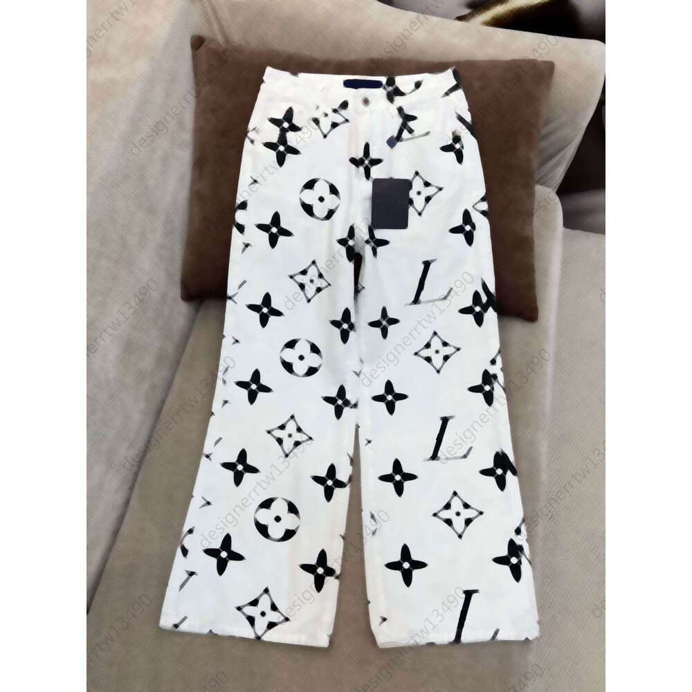 Designer Womens Jeans Classic Letter Print White High Waisted Straight Leg Casual Fashion Denim Pants For Women Streetwear Daily Wear Trousers