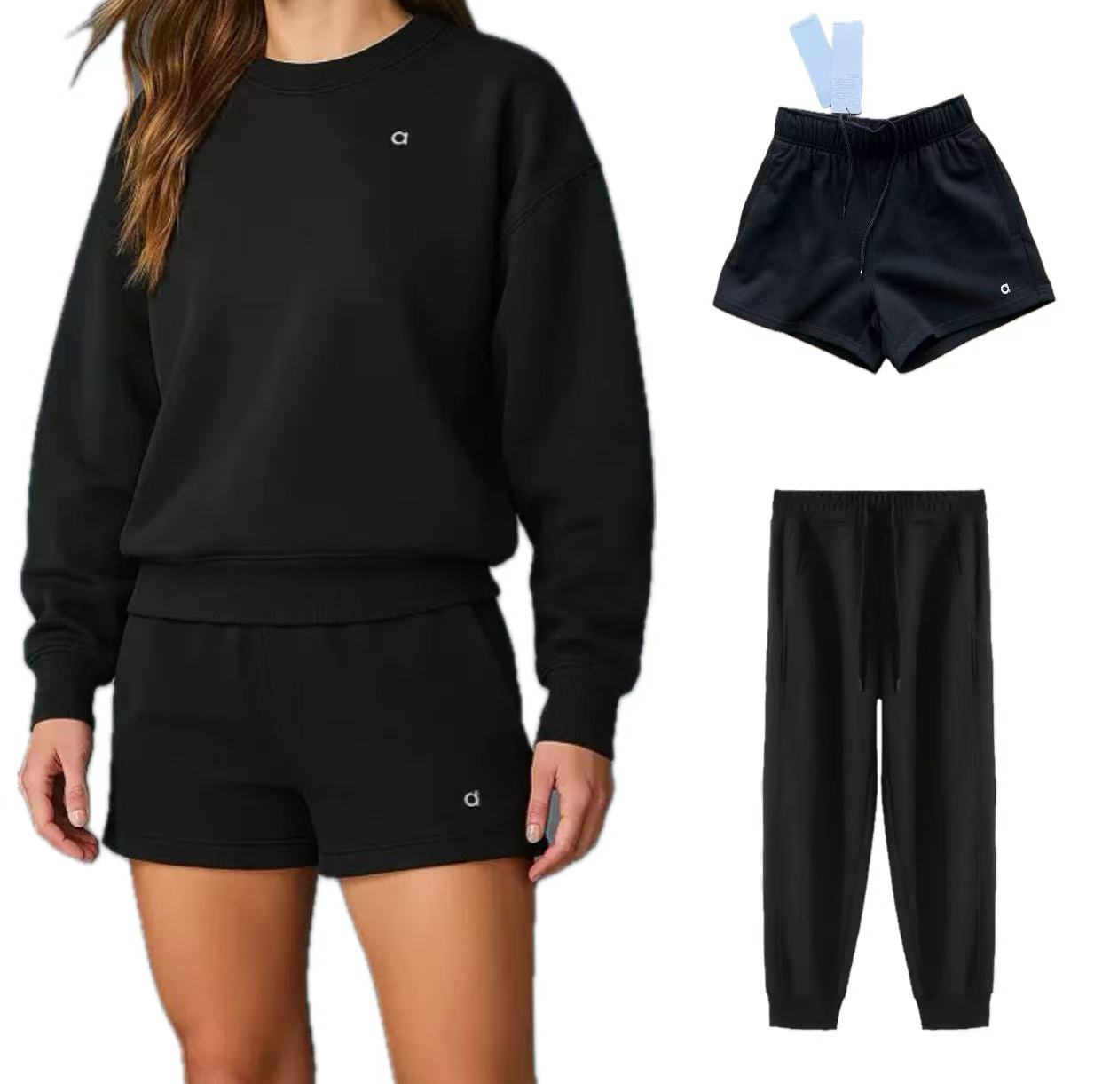 New Yoga Hoodies Crew Neck Pullover T-shirts Black White Warm Sweatshirt 3D Logo Silver on Chest Loose Sweatshirt Mens Unisex Casual Sweat Tops W-image-1066167976