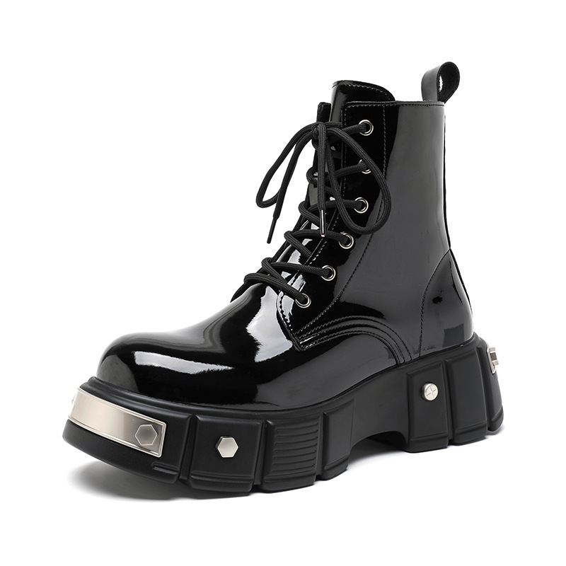 Stylish Fashion Designer Women Men Leather Boots Shoes Business Formal Dress Round Toe Leather Thick Sole Flat Vintage Rock Gothic Punk Shoes Casual