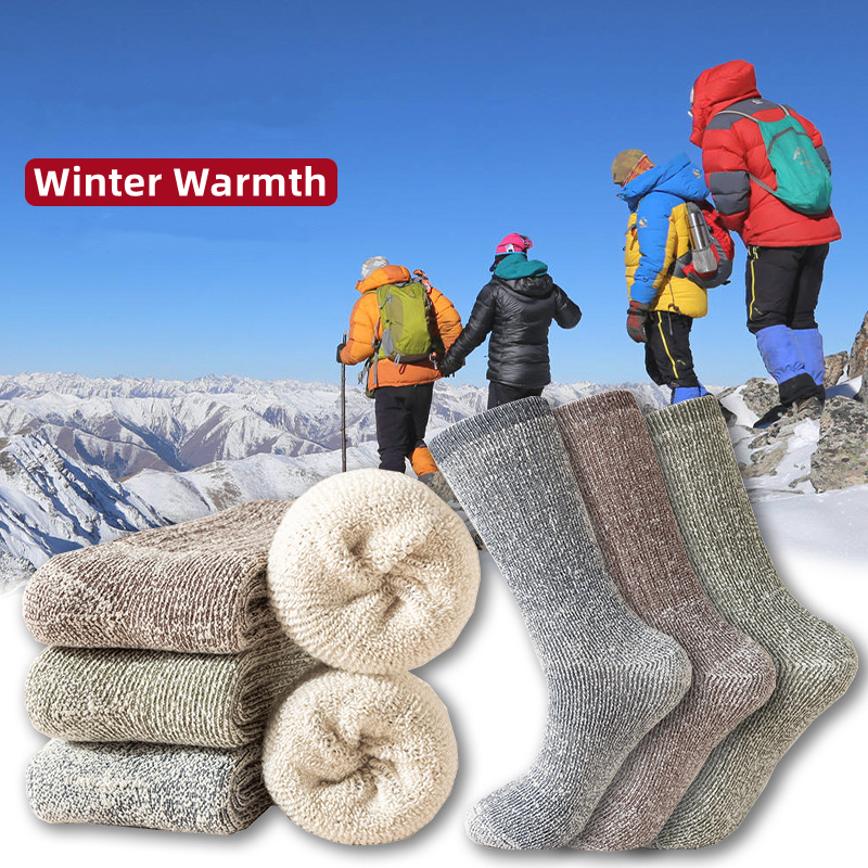 1 Pairs Winter Men's Warm Tube Socks Outdoor Long Thicken Hiking Sports Socks Large Size Velvet Terry Women Anti-odor Wool Socks