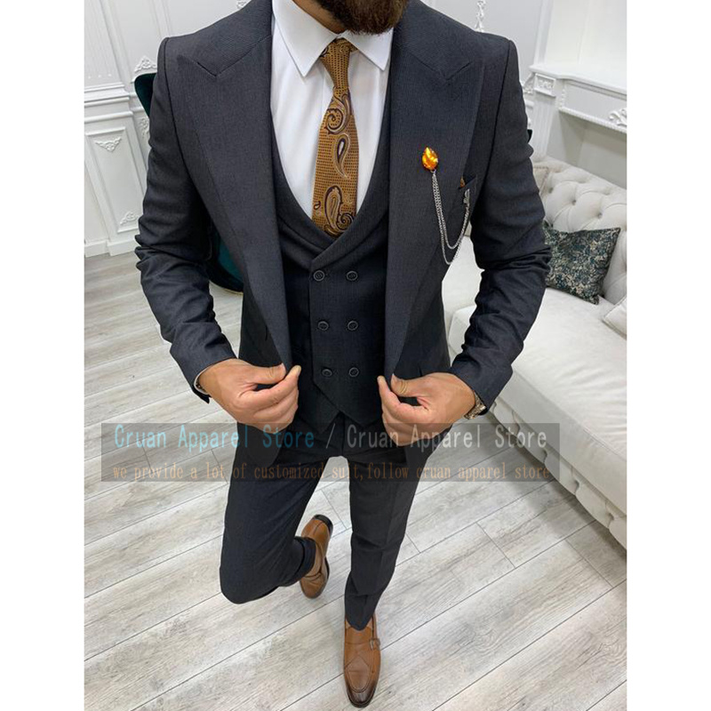 Latest Mens Suit Set Slim Fit Prom Wedding Suits for Groom Peak Lapel Blazer Waistcoat Pants 3 Pieces Marriage Tuxedo Clothing
