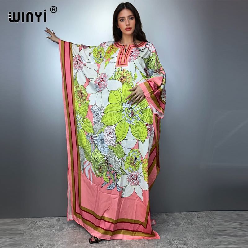 WINYI high quality muslim's dresses for woman maxi dress Floral Print Kaftan abaya dubai luxury summer Bohemian party dress