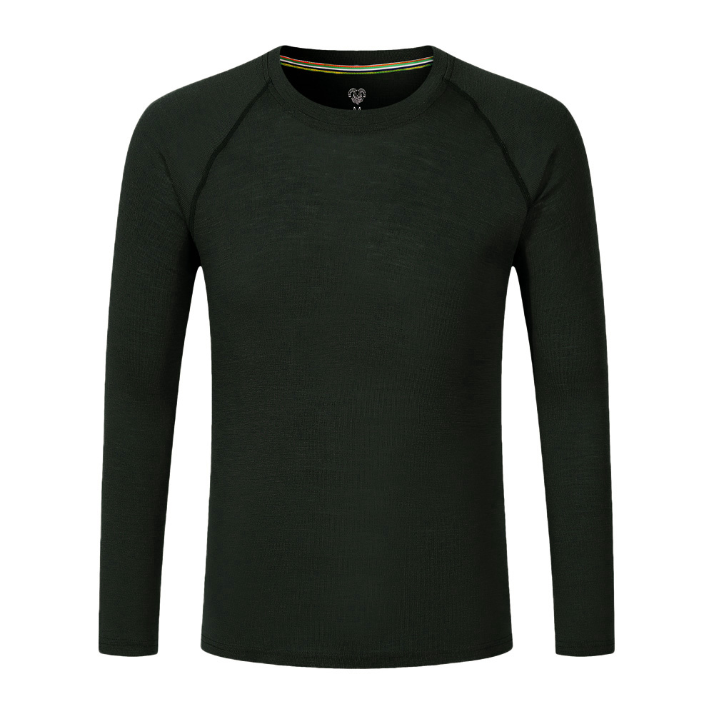 100% Merino Wool Men Base Layer Top Merino Wool Long Sleeve T Shirt Man Thermal Underwear Shirts for Hiking Hunting Running 260G