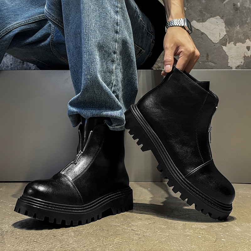 Stylish Fashion Designer Comfortable Women Men Leather Boot Shoes Business Outdoor Lace Up Leather Chelsea Thick Sole Rock Gothic Punk Shoes Casual