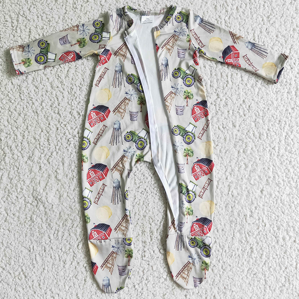 Hot Sale Infant Baby Footie Rompers Fall Unisex Romper Farm Boutique Zipper Design Toddlers Girls Rompers Jumpsuit Wholesale New