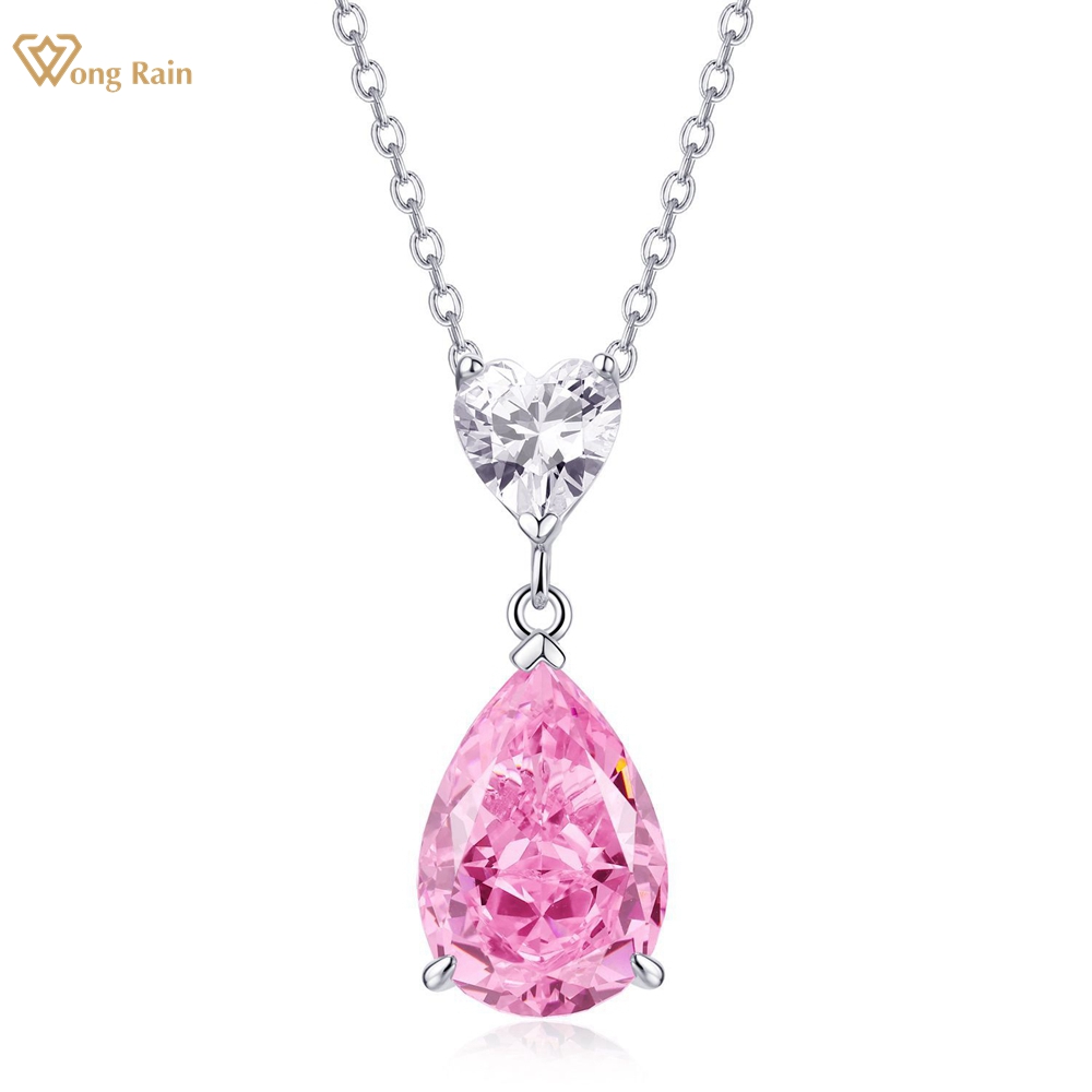 Wong Rain 100% 925 Sterling Silver 9*13 MM Pear Cut Lab Sapphire High Carbon Diamond Gemstone Pendant Necklace Fine Jewelry Gift