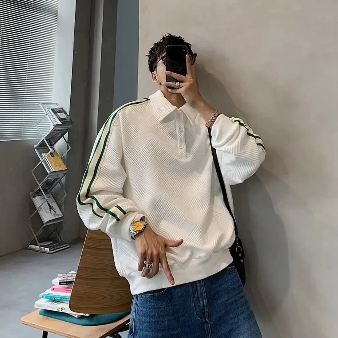 Men's Clothing White T Polo Shirt for Man Stripe Top Trends 2024 Pullover Sweatshirts Harajuku Fashion Elasticity High Quality A
