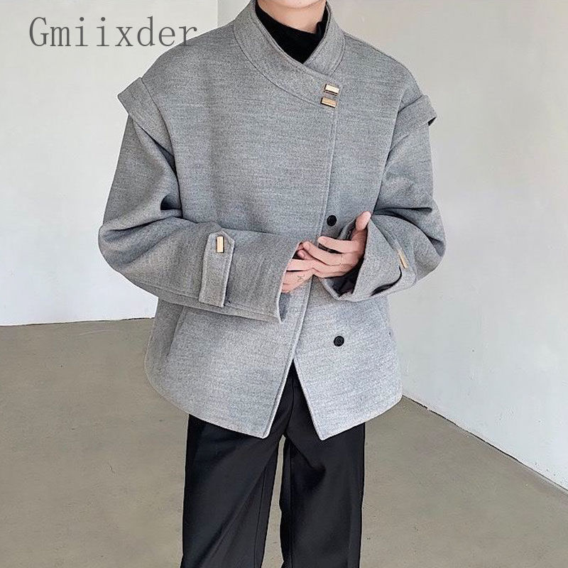 New Chinese Style Autumn High-end Feel Coat Thick Woolen Stand Up Collar Coat Unisex Vintage Retro Slanted Placket Niche Jacket